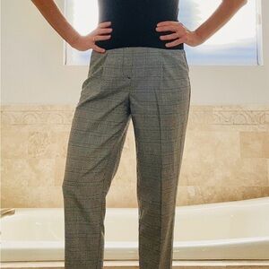 LOFT Women's Black and Gray Cropped Checkered Trousers